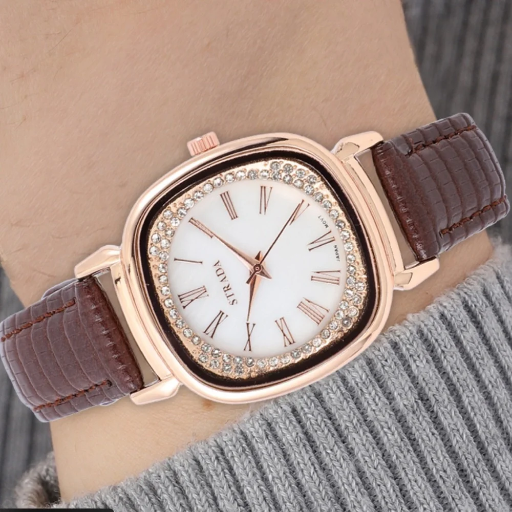 Brown Watch with White Austrian Crystals
